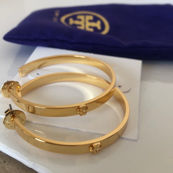 Tory Burch Jewelry - NWT TORI BURCH CUT OUT LOGO HOOP EARRINGS.